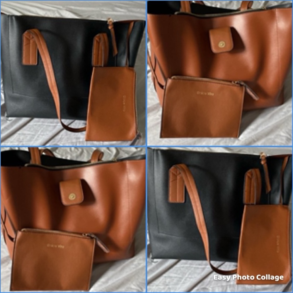 Dolce Vita reversible tote bag with attached pouch brown black laptop bag NWOT